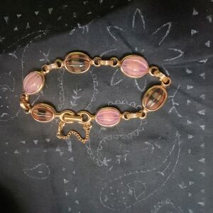 Sarah Coventry Gold and Pink Oval Bracelet